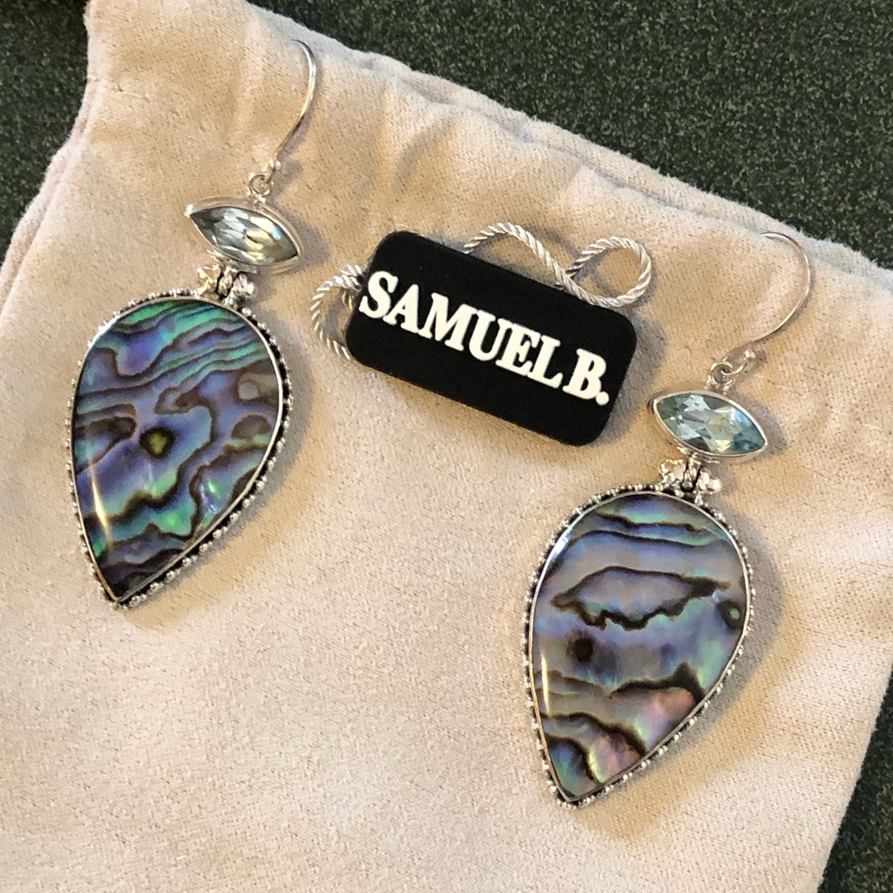 EUC Samuel B Sterling Silver Abalone/Blue Topaz Bold Earrings